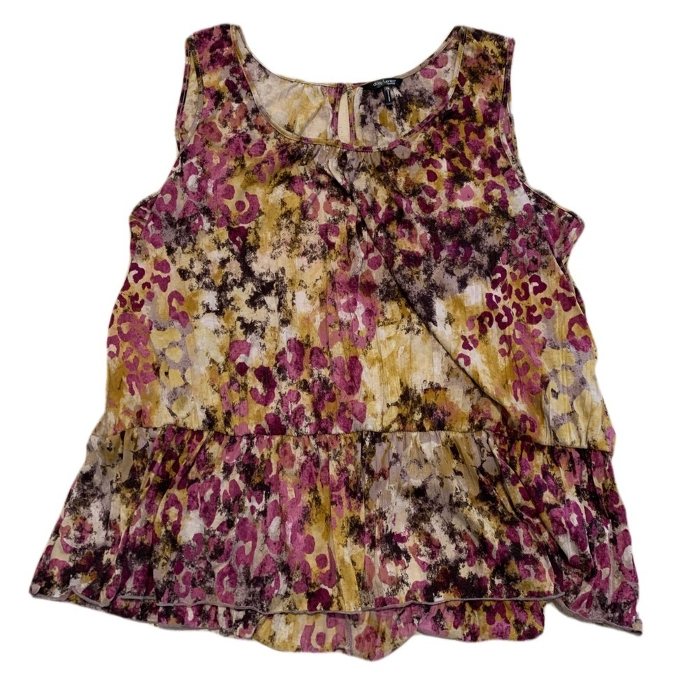 Daisy Fuentes Woman 1X Abstract Floral Peplum Sleeveless Top